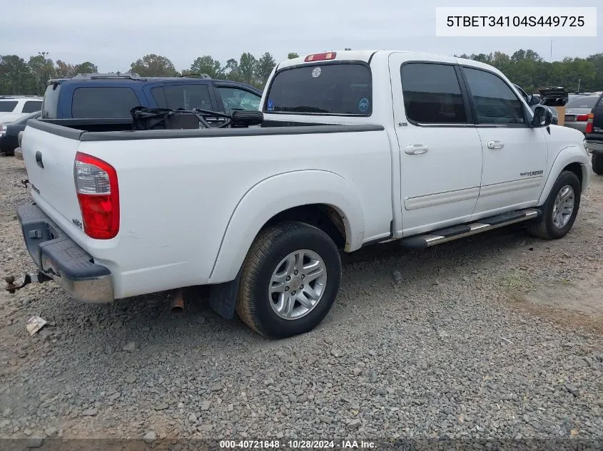 2004 Toyota Tundra Sr5 V8 VIN: 5TBET34104S449725 Lot: 40721648