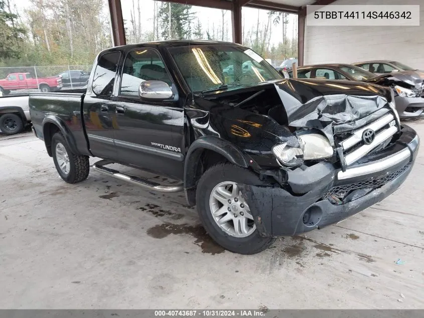 2004 Toyota Tundra Sr5 V8 VIN: 5TBBT44114S446342 Lot: 40743687