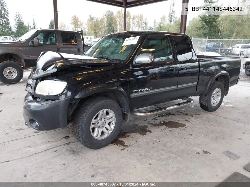 2004 Toyota Tundra Sr5 V8 VIN: 5TBBT44114S446342 Lot: 40743687