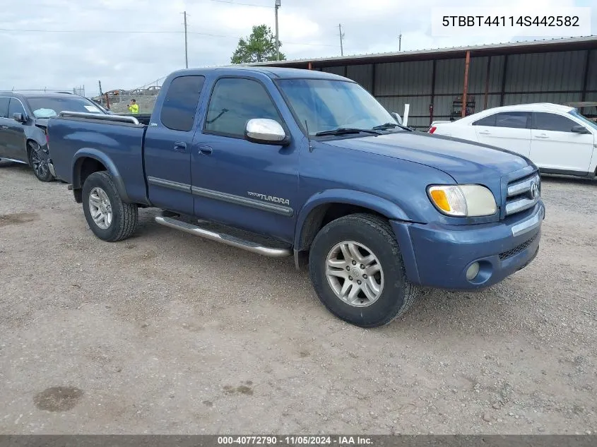 2004 Toyota Tundra Sr5 V8 VIN: 5TBBT44114S442582 Lot: 40772790