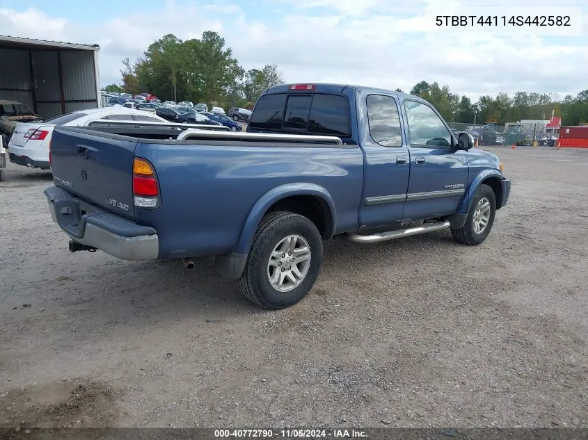 2004 Toyota Tundra Sr5 V8 VIN: 5TBBT44114S442582 Lot: 40772790