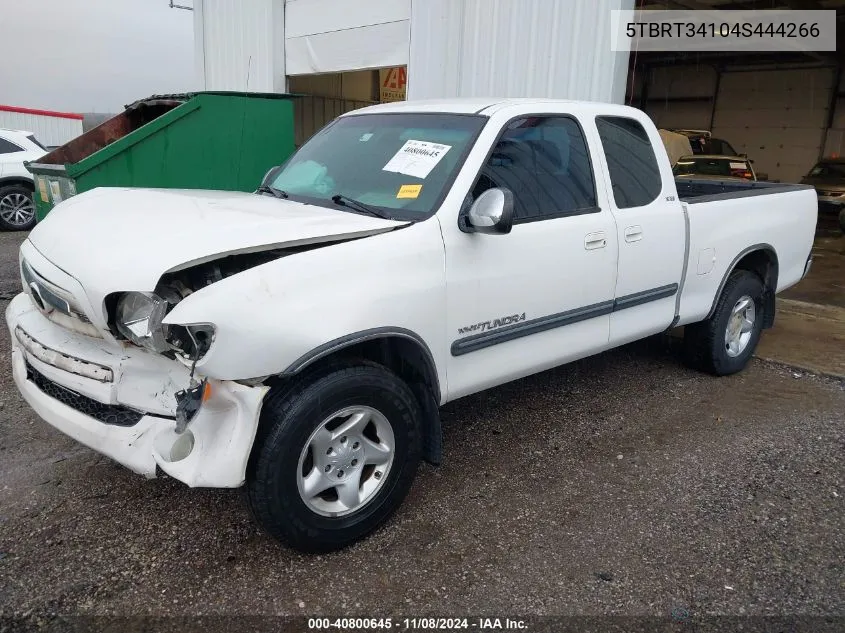 2004 Toyota Tundra Sr5 V8 VIN: 5TBRT34104S444266 Lot: 40800645