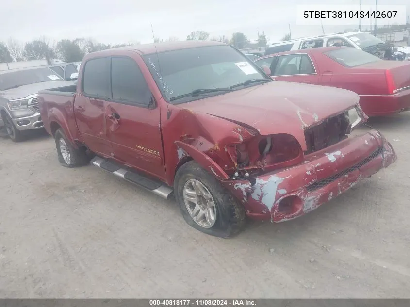 2004 Toyota Tundra Limited V8 VIN: 5TBET38104S442607 Lot: 40818177