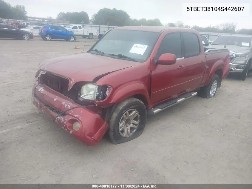 2004 Toyota Tundra Limited V8 VIN: 5TBET38104S442607 Lot: 40818177