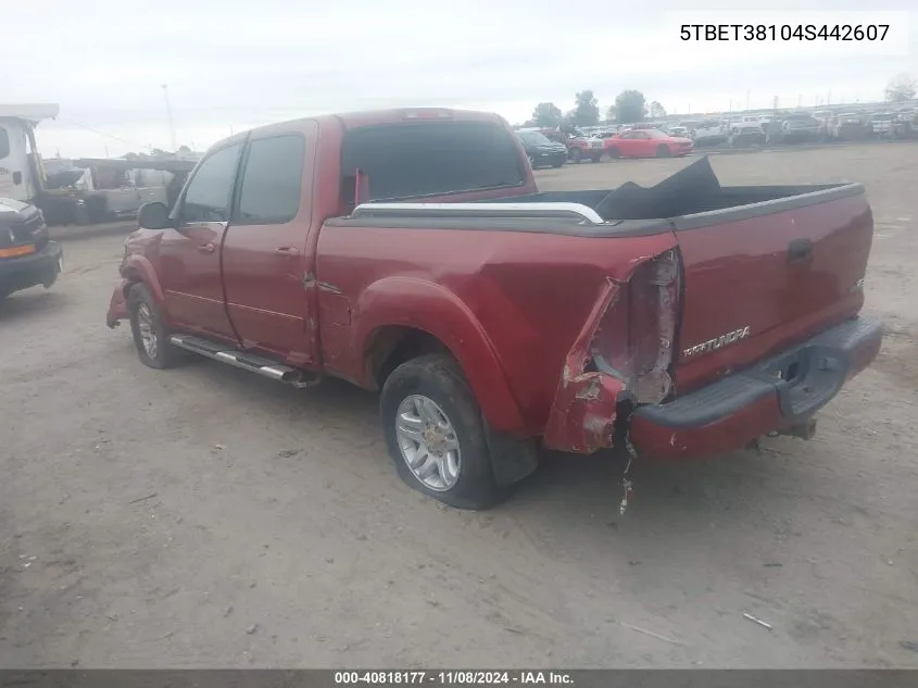 2004 Toyota Tundra Limited V8 VIN: 5TBET38104S442607 Lot: 40818177