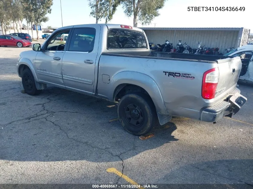 2004 Toyota Tundra Sr5 V8 VIN: 5TBET34104S436649 Lot: 40869567