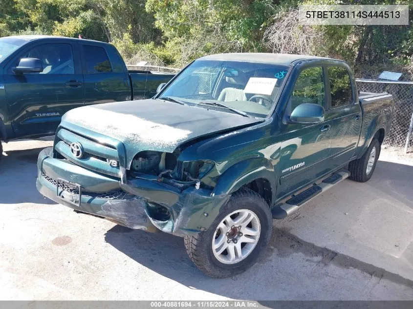 2004 Toyota Tundra Limited V8 VIN: 5TBET38114S444513 Lot: 40881694