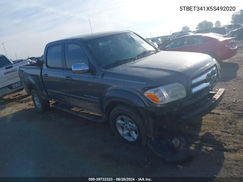 2005 Toyota Tundra Sr5 V8 VIN: 5TBET341X5S492020 Lot: 39732323