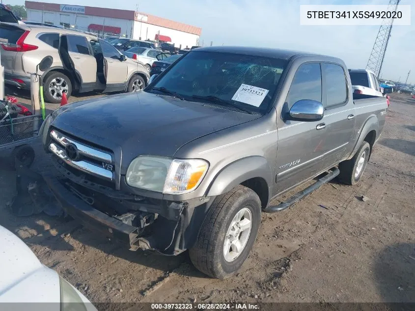 2005 Toyota Tundra Sr5 V8 VIN: 5TBET341X5S492020 Lot: 39732323