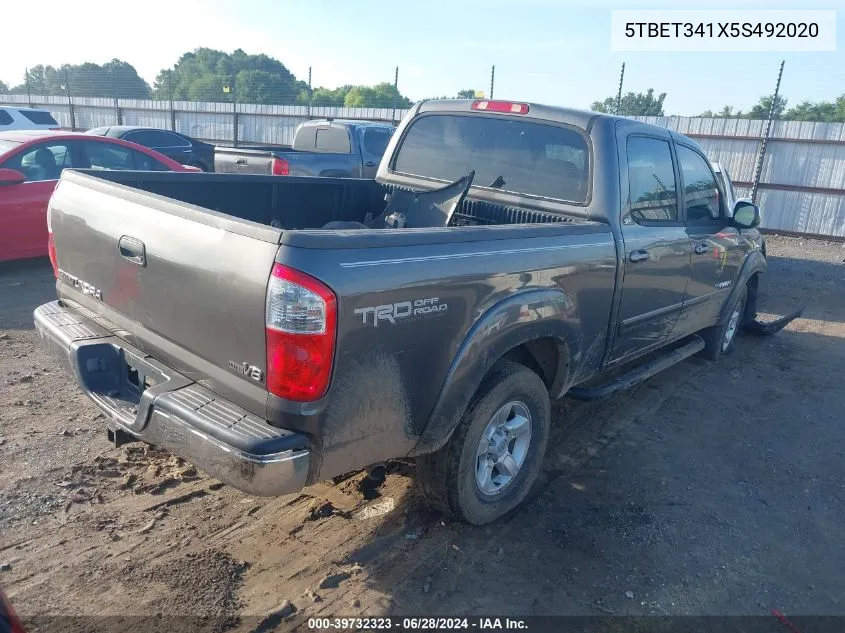 2005 Toyota Tundra Sr5 V8 VIN: 5TBET341X5S492020 Lot: 39732323