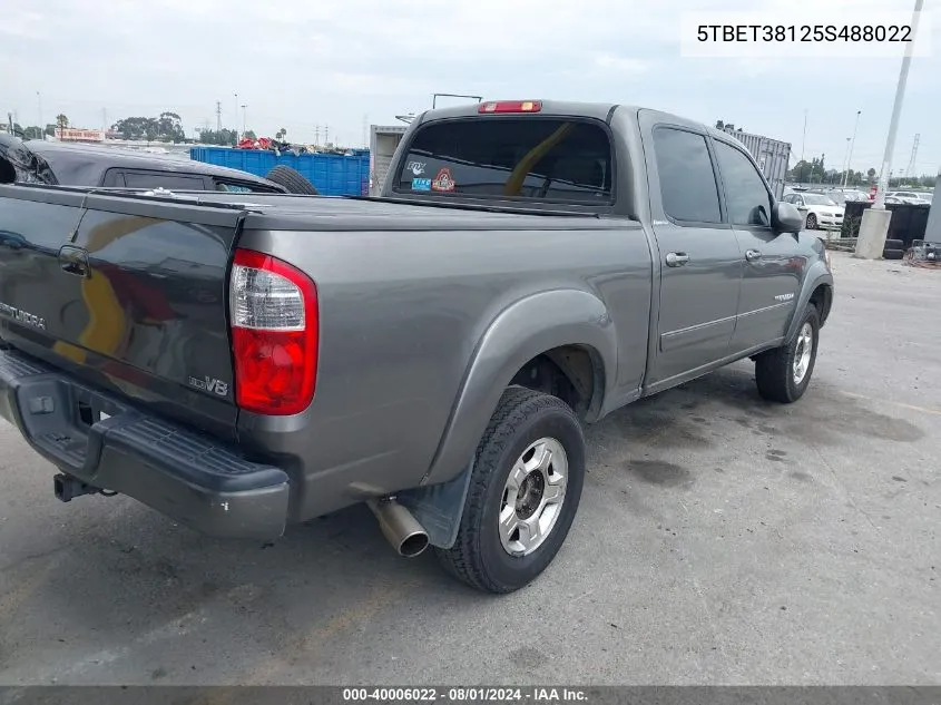 2005 Toyota Tundra Limited V8 VIN: 5TBET38125S488022 Lot: 40006022