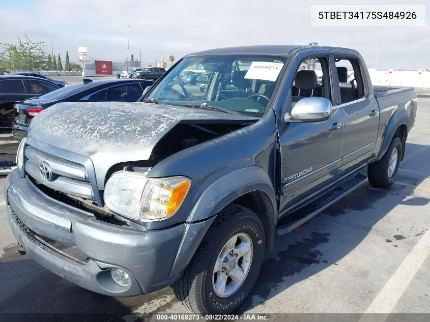 2005 Toyota Tundra Sr5 V8 VIN: 5TBET34175S484926 Lot: 40169273