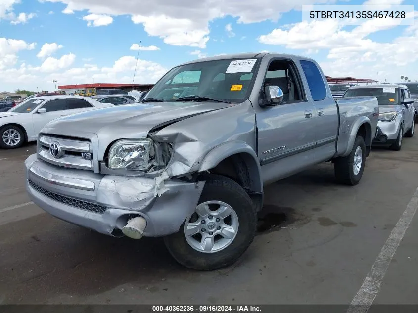 2005 Toyota Tundra Sr5 V8 VIN: 5TBRT34135S467428 Lot: 40362236