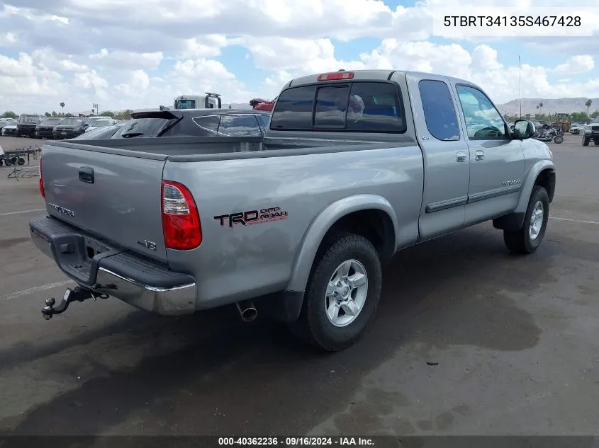 2005 Toyota Tundra Sr5 V8 VIN: 5TBRT34135S467428 Lot: 40362236