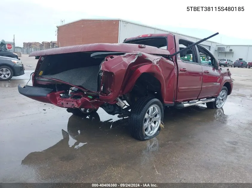 2005 Toyota Tundra Limited V8 VIN: 5TBET38115S480185 Lot: 40406380