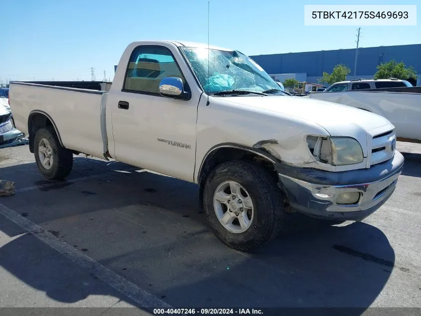 2005 Toyota Tundra Base V8 VIN: 5TBKT42175S469693 Lot: 40407246