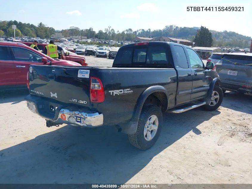 2005 Toyota Tundra Sr5 V8 VIN: 5TBBT44115S459321 Lot: 40435899