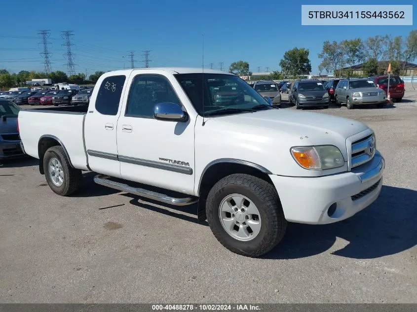 2005 Toyota Tundra Sr5 VIN: 5TBRU34115S443562 Lot: 40488278