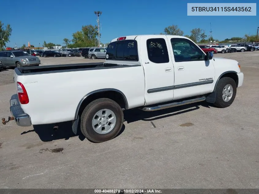 2005 Toyota Tundra Sr5 VIN: 5TBRU34115S443562 Lot: 40488278