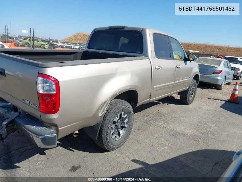 2005 Toyota Tundra Sr5 V8 VIN: 5TBDT44175S501452 Lot: 40599380