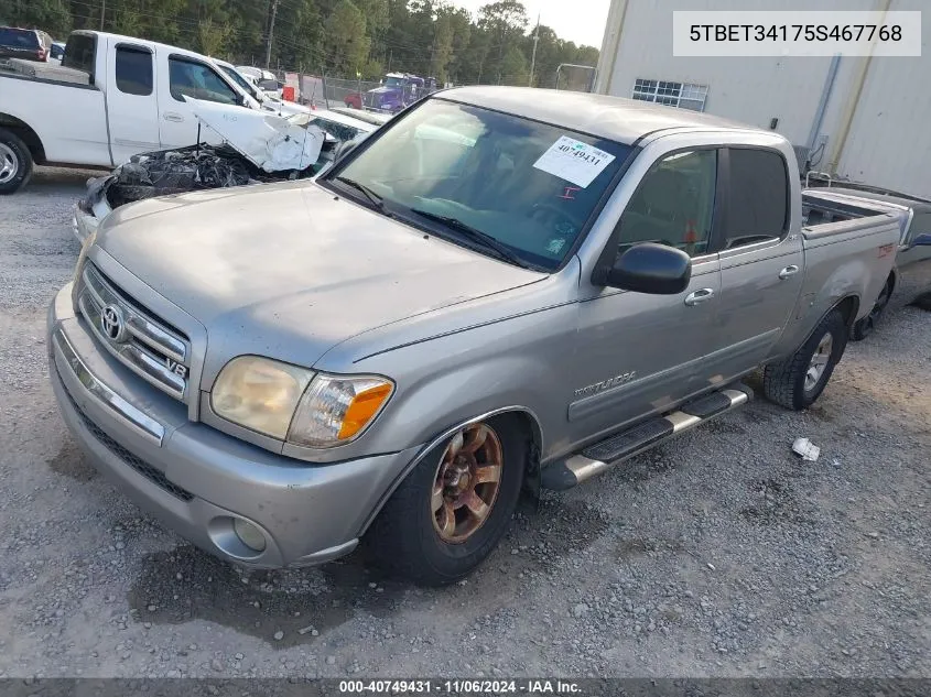 2005 Toyota Tundra Sr5 V8 VIN: 5TBET34175S467768 Lot: 40749431