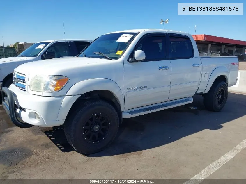 2005 Toyota Tundra Limited V8 VIN: 5TBET38185S481575 Lot: 40755117