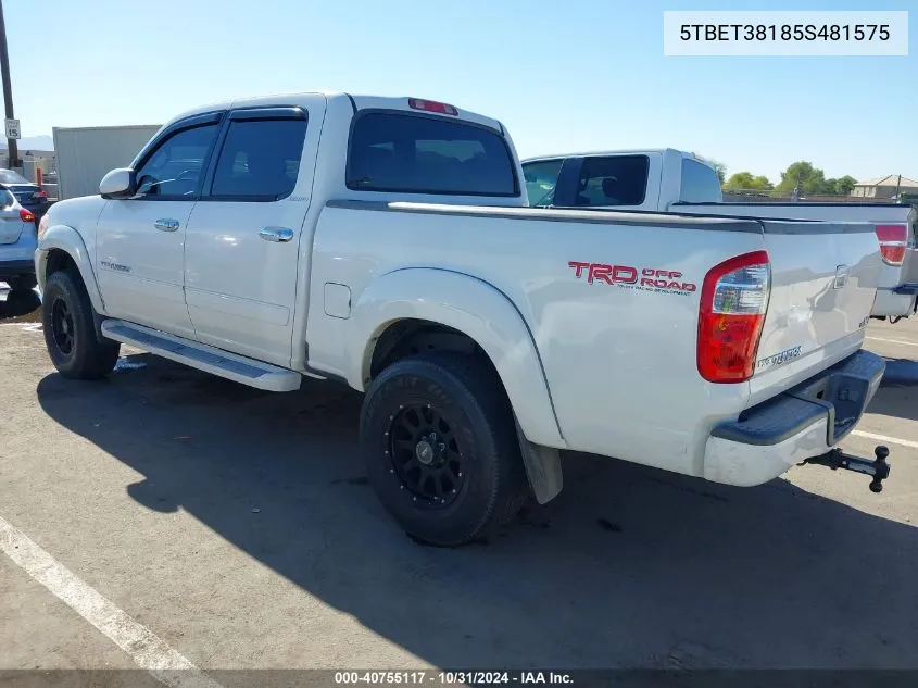 2005 Toyota Tundra Limited V8 VIN: 5TBET38185S481575 Lot: 40755117