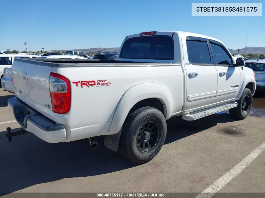 2005 Toyota Tundra Limited V8 VIN: 5TBET38185S481575 Lot: 40755117