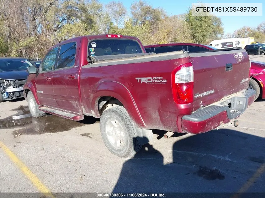 2005 Toyota Tundra Limited V8 VIN: 5TBDT481X5S489730 Lot: 40780306