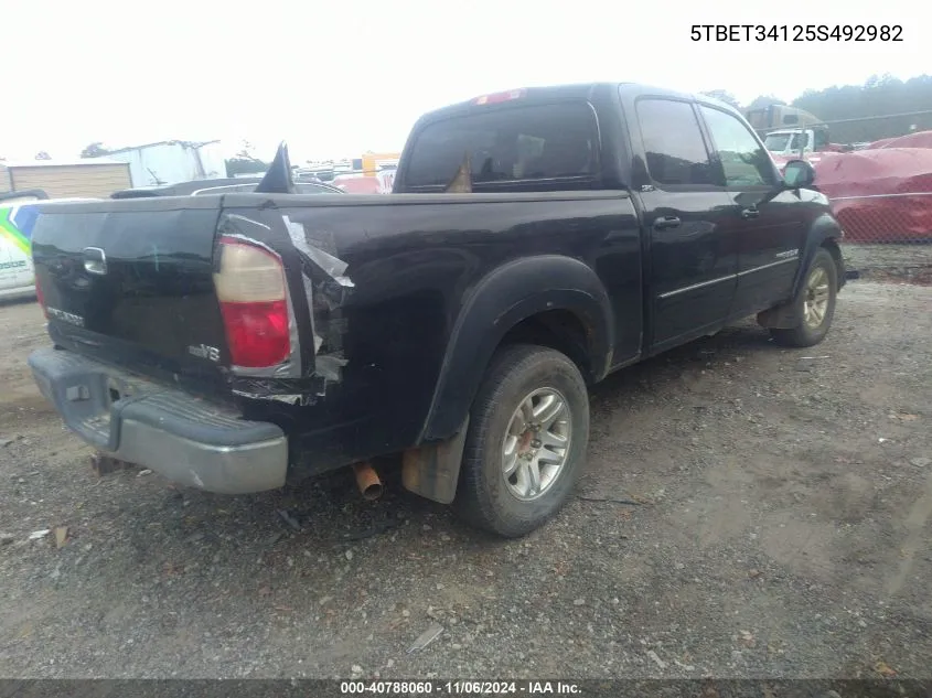 2005 Toyota Tundra Sr5 V8 VIN: 5TBET34125S492982 Lot: 40788060