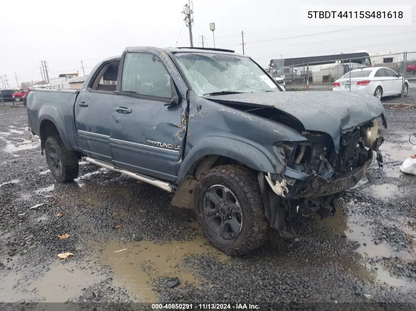 2005 Toyota Tundra Sr5 V8 VIN: 5TBDT44115S481618 Lot: 40850291