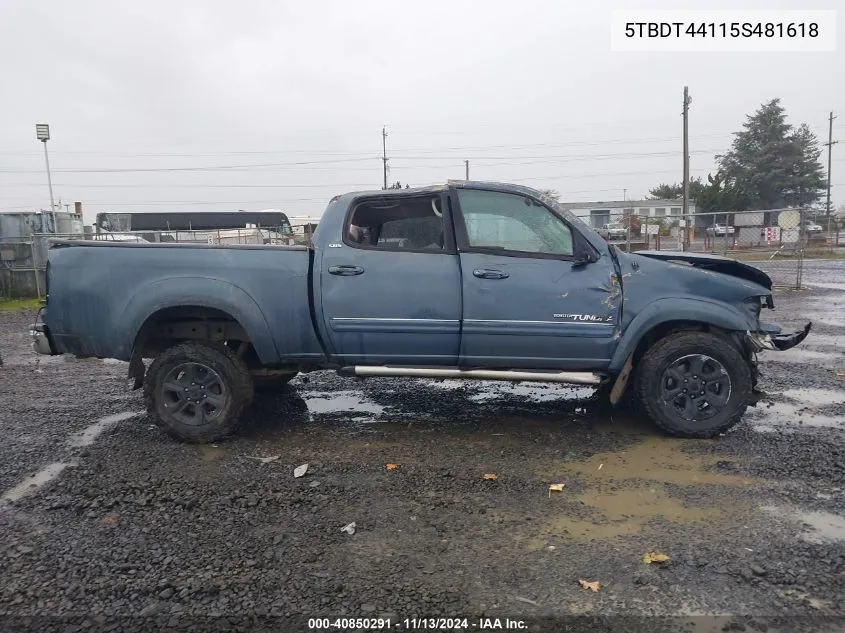 2005 Toyota Tundra Sr5 V8 VIN: 5TBDT44115S481618 Lot: 40850291