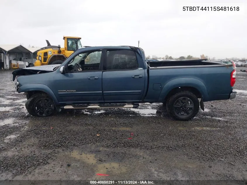 2005 Toyota Tundra Sr5 V8 VIN: 5TBDT44115S481618 Lot: 40850291