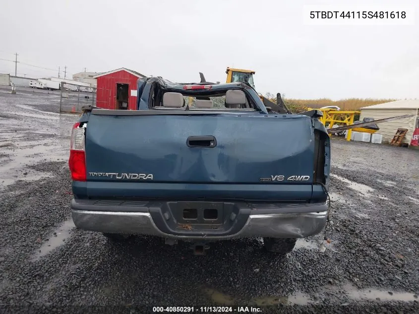 2005 Toyota Tundra Sr5 V8 VIN: 5TBDT44115S481618 Lot: 40850291