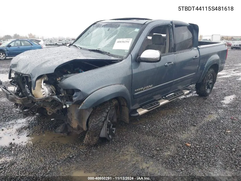 2005 Toyota Tundra Sr5 V8 VIN: 5TBDT44115S481618 Lot: 40850291