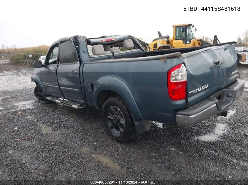 2005 Toyota Tundra Sr5 V8 VIN: 5TBDT44115S481618 Lot: 40850291