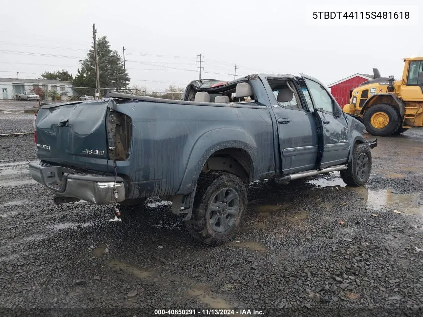 2005 Toyota Tundra Sr5 V8 VIN: 5TBDT44115S481618 Lot: 40850291