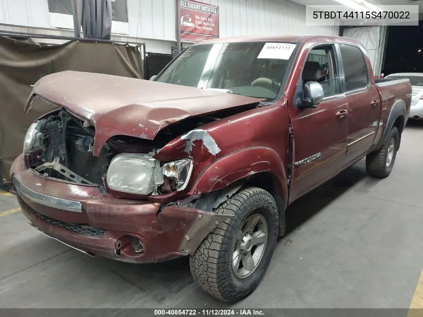 2005 Toyota Tundra Sr5 V8 VIN: 5TBDT44115S470022 Lot: 40854722