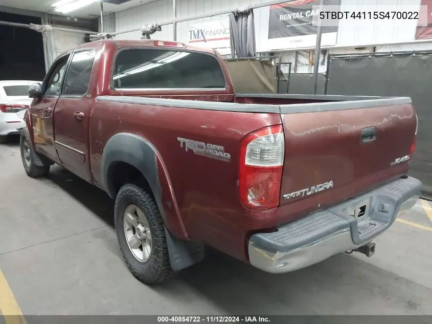 2005 Toyota Tundra Sr5 V8 VIN: 5TBDT44115S470022 Lot: 40854722