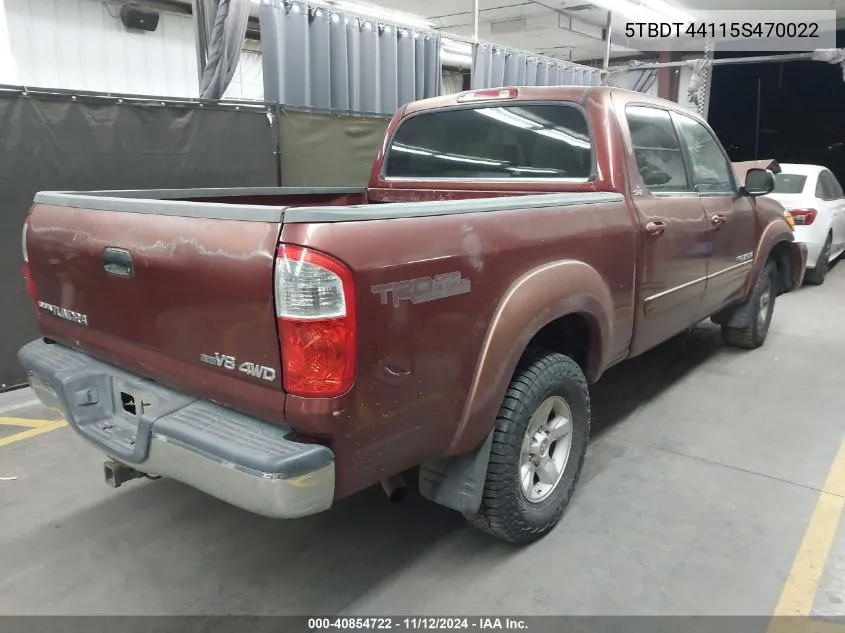 2005 Toyota Tundra Sr5 V8 VIN: 5TBDT44115S470022 Lot: 40854722