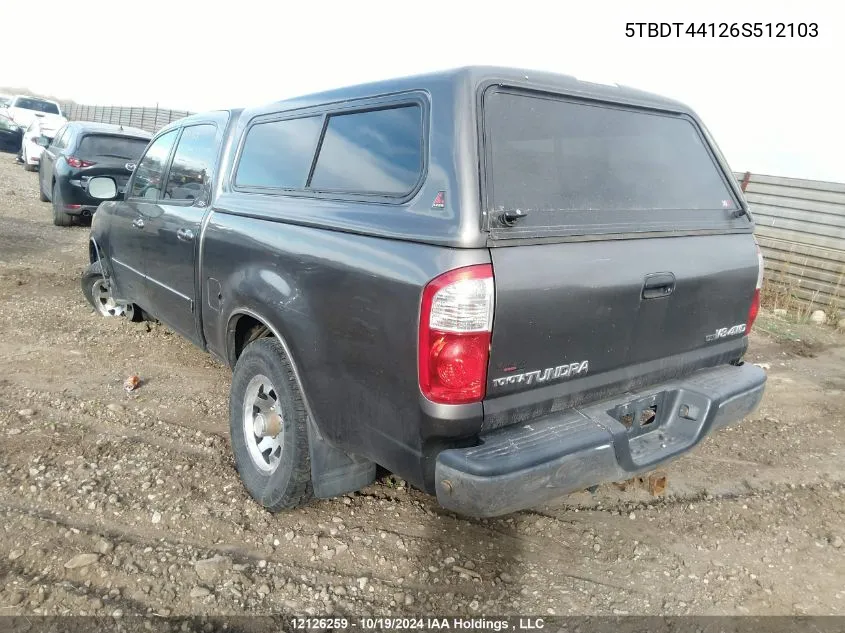 2006 Toyota Tundra Double Cab Sr5 VIN: 5TBDT44126S512103 Lot: 12126259