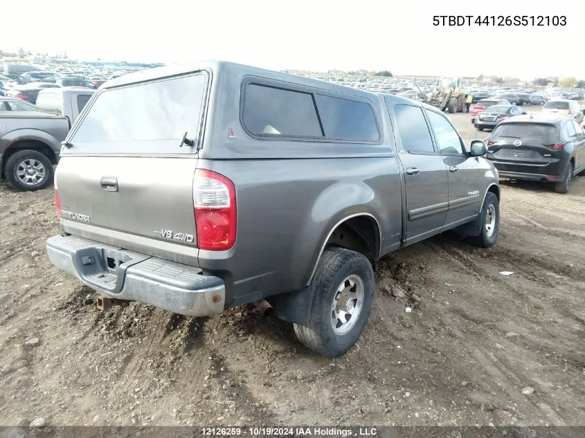 2006 Toyota Tundra Double Cab Sr5 VIN: 5TBDT44126S512103 Lot: 12126259