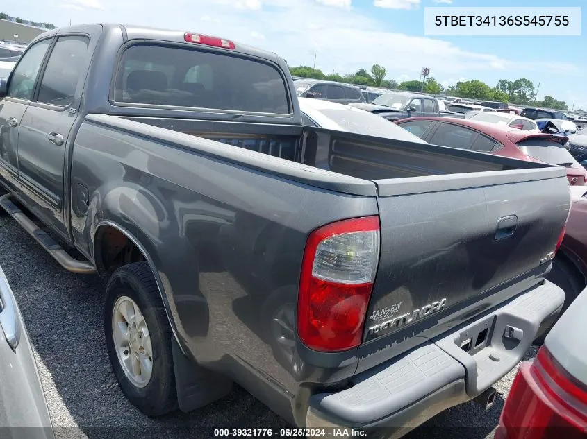 2006 Toyota Tundra Sr5 V8 VIN: 5TBET34136S545755 Lot: 39321776