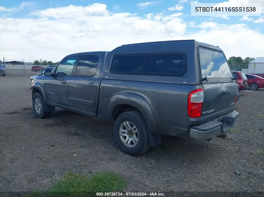 2006 Toyota Tundra Sr5 V8 VIN: 5TBDT44116S551538 Lot: 39726734