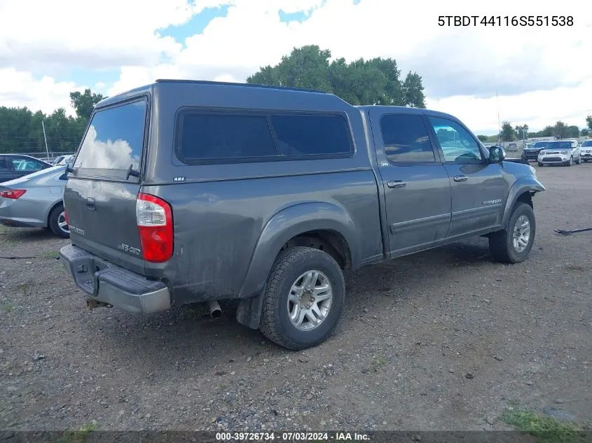 2006 Toyota Tundra Sr5 V8 VIN: 5TBDT44116S551538 Lot: 39726734