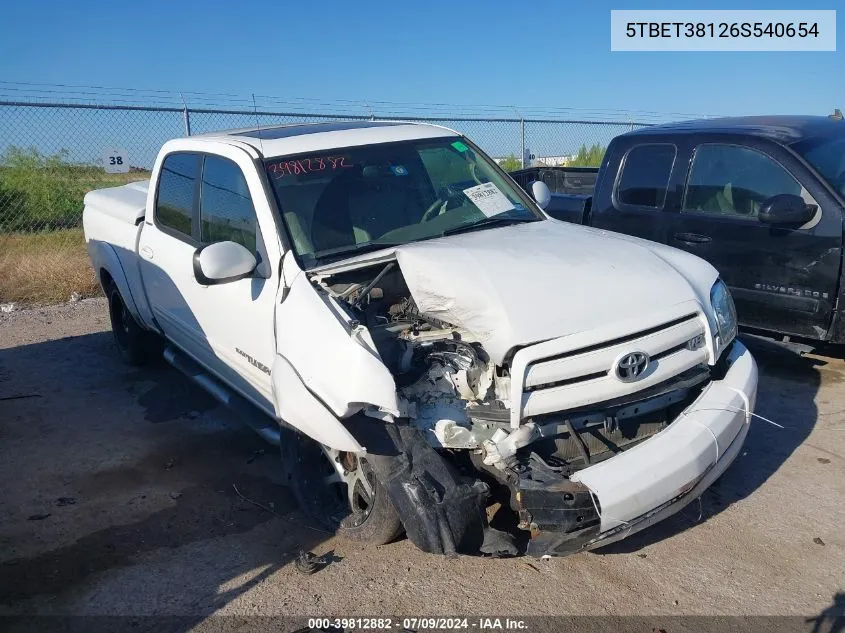 2006 Toyota Tundra Limited V8 VIN: 5TBET38126S540654 Lot: 39812882