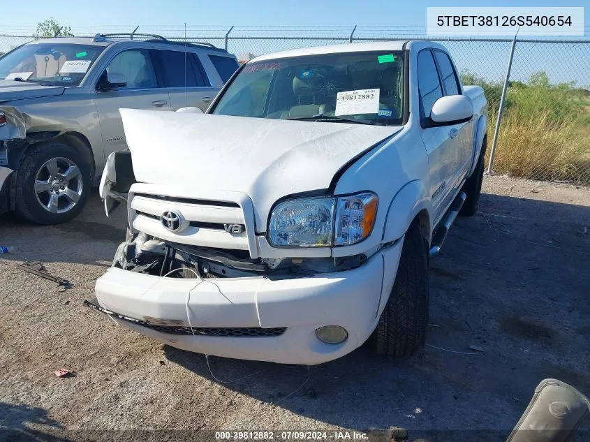 2006 Toyota Tundra Limited V8 VIN: 5TBET38126S540654 Lot: 39812882