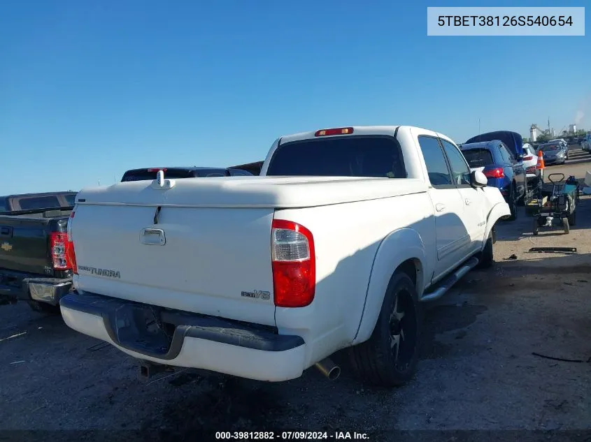 2006 Toyota Tundra Limited V8 VIN: 5TBET38126S540654 Lot: 39812882