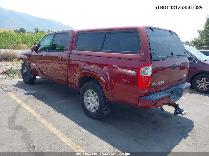 2006 Toyota Tundra Limited V8 VIN: 5TBDT48126S507039 Lot: 39922640