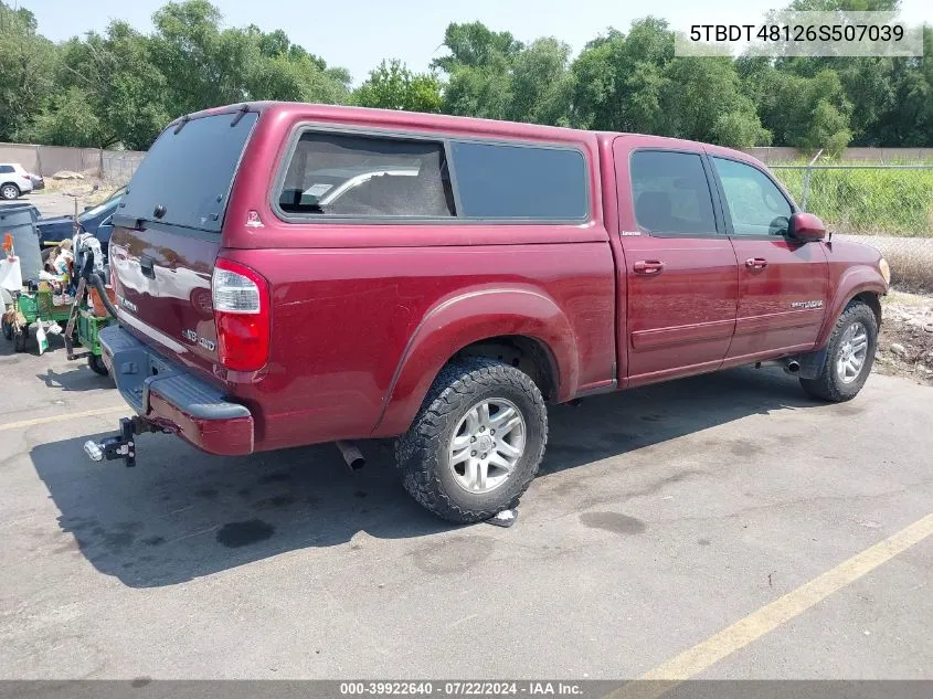 2006 Toyota Tundra Limited V8 VIN: 5TBDT48126S507039 Lot: 39922640